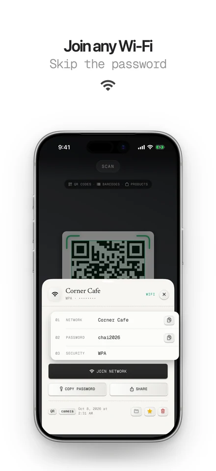 Scanning a Wi-Fi QR code to join the network in one tap