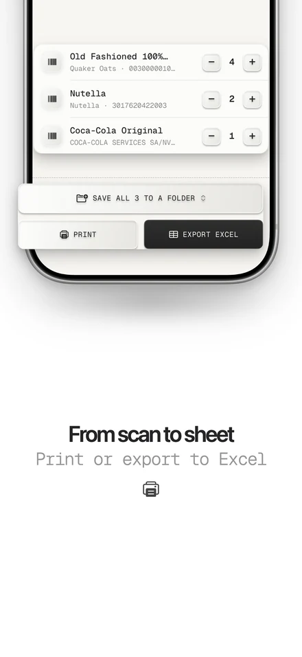 Scan list exported to Excel or printed