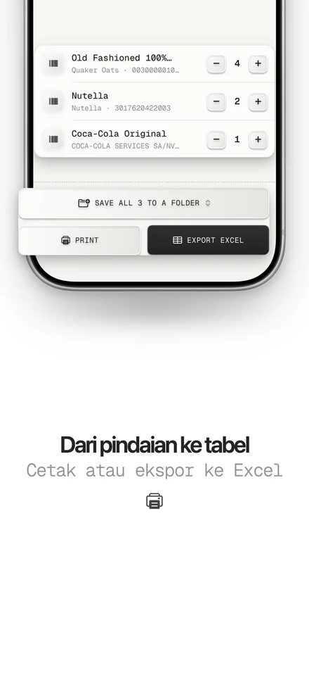 Ekspor daftar pindaian ke Excel atau cetak
