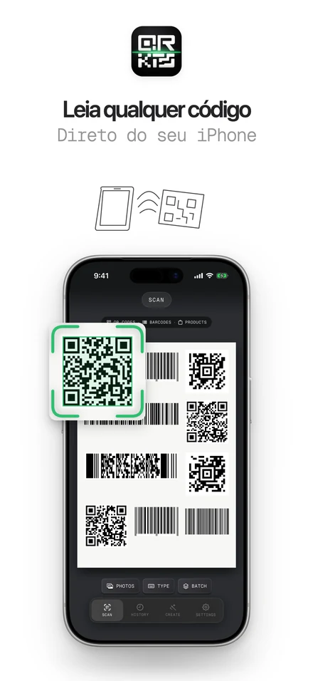 Leitor de QR code lendo QR codes e códigos de barras em vários formatos