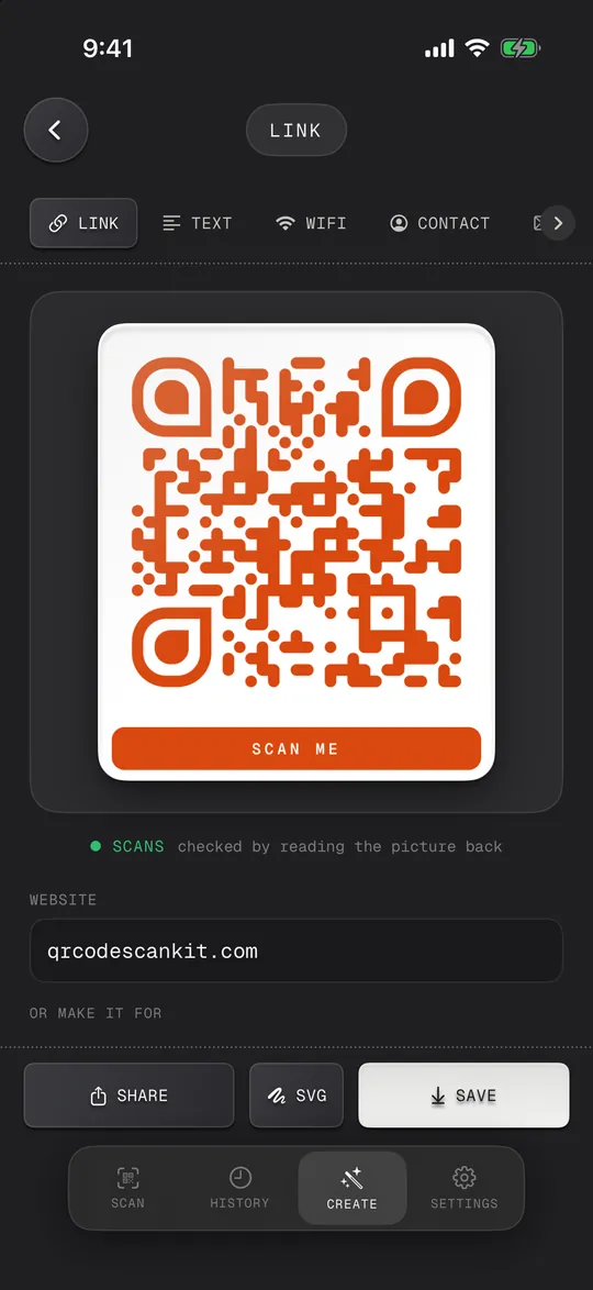 The QR code generator making a styled QR code with a caption